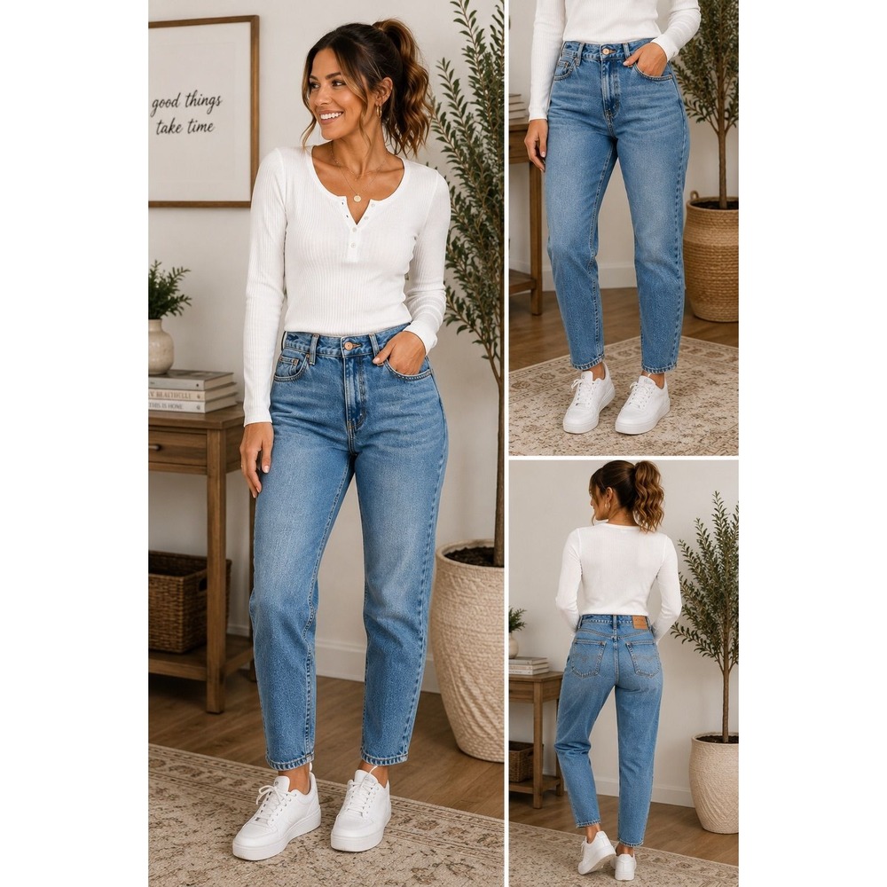 American Eagle Mom Jeans Women's 12 Regular Medium Wash Straight Leg Denim